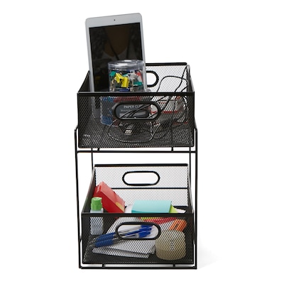 Mind Reader 2 Tier Metal Mesh Storage Baskets Organizer, Home, Office, Kitchen, Bathroom, Black (CABASK2T-BLK)