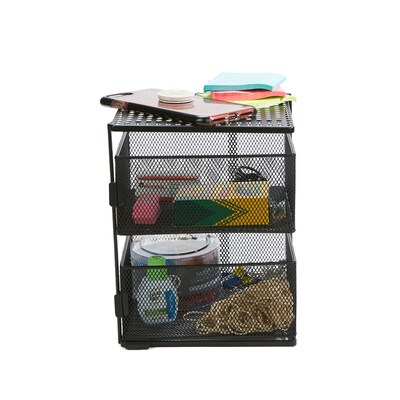 Mind Reader Rotating All Purpose 2 Tier Shelf, Basket Drawers with Magnets, Black (KMAG2T-BLK)