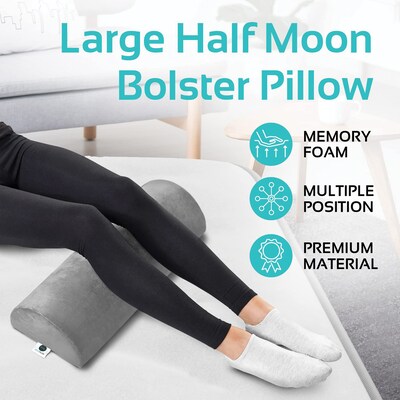 AllSett Health Half-Moon Bolster Pillow, Large, Gray, 2/Pack (ASH852-2-2PK)