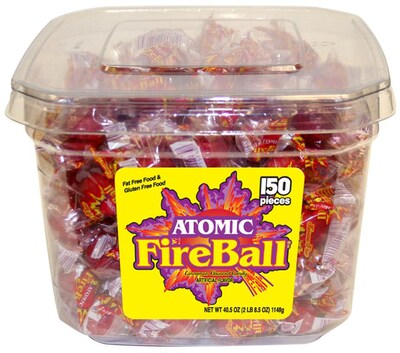 Atomic Fireball Gluten and Fat Free Hard Candy, 150 Pieces per Tub, 40.5 Ounces (FER05205)