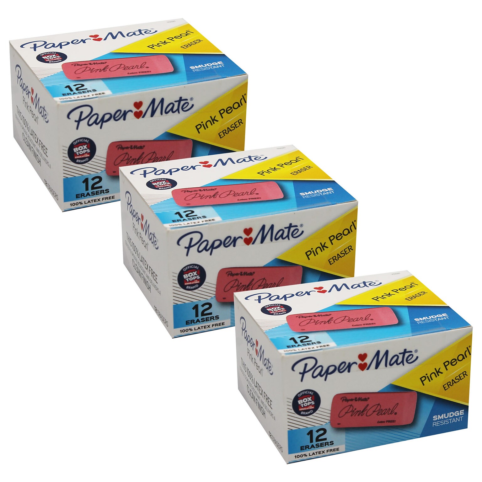 Paper Mate Pink Pearl Eraser, Large, 12 Per Pack, 3 Packs (SAN70521BX-3)