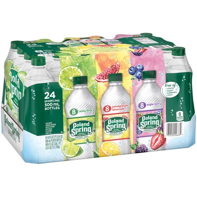 Zephyrhills Sparkling Water, Pomegranate Lemonade, Triple Berry, and Lime, 16.9 oz. Bottles, 24/Carton (12410132)