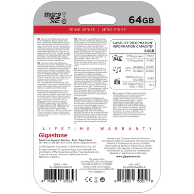 Gigastone GS-4IN1600X64GB-R         Prime Series microSD Card 4-in-1 Kit (64GB) (GIGS4IN164GBR)