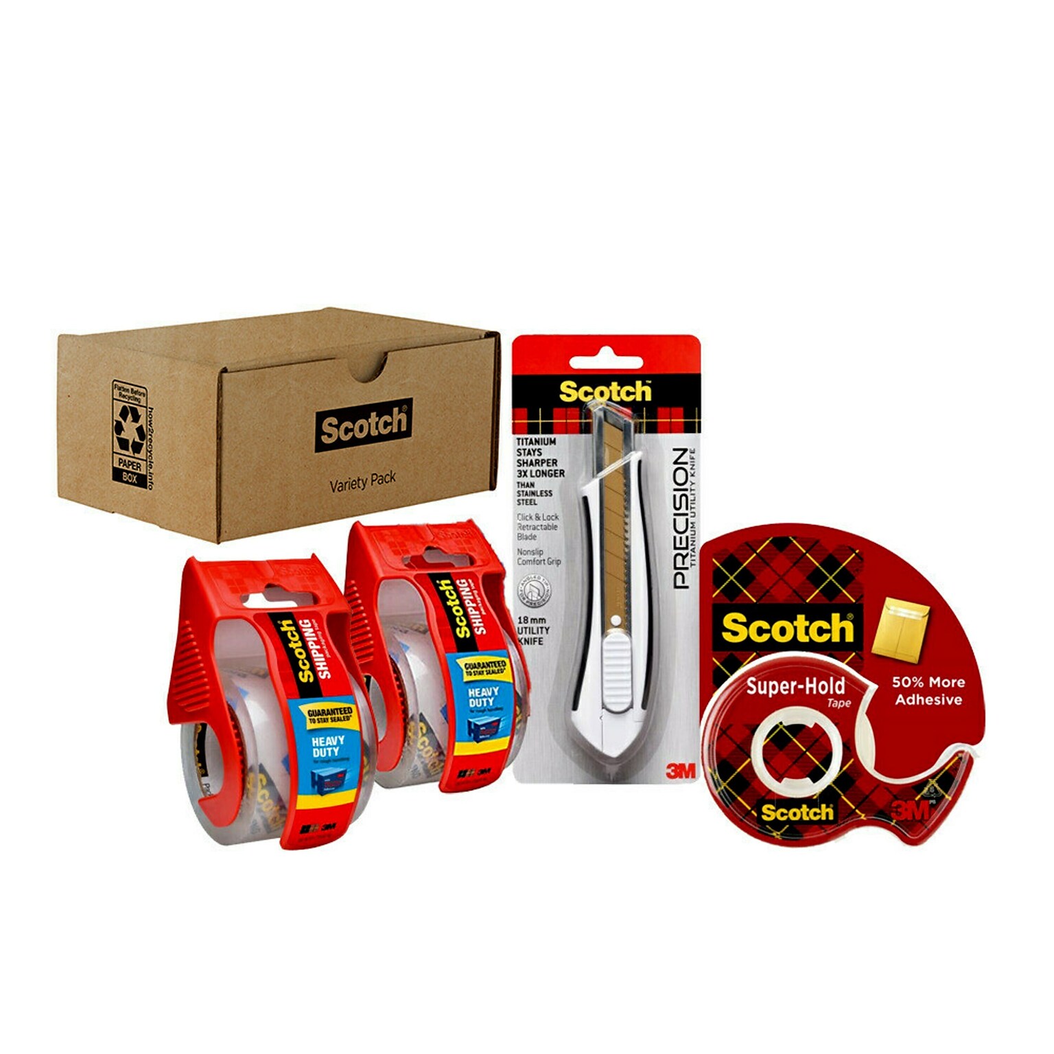 Scotch Variety Pack Shipping, Assorted Sizes, 2 Shipping Tapes, 1 Super-Hold, 1 Precision Cutter (SIOC)