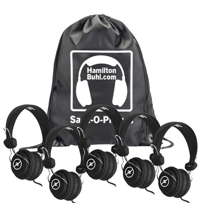 HamiltonBuhl Sack-O-Phones 5 Black Favoritz Headsets with In-Line Mic, Black (SOP-FVBLK)