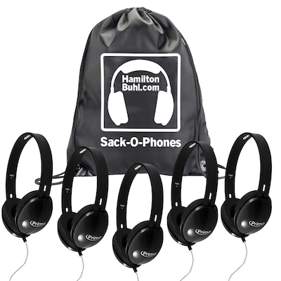 HamiltonBuhl Sack-O-Phones, 5 Primo Headphones, Black (SOP-PRM100B)