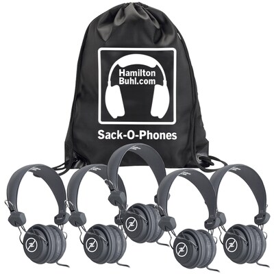 HamiltonBuhl Sack-O-Phones 5 Favoritz Headsets with In-Line Mic, Gray (SOP-FVGRY)