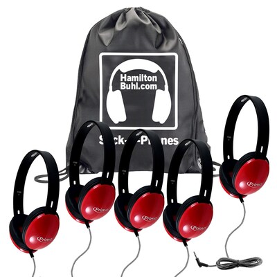 HamiltonBuhl Sack-O-Phones, 5 Primo Headphones, Red (SOP-PRM100R)