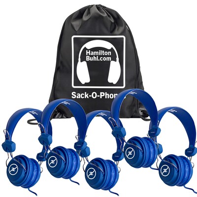 HamiltonBuhl Sack-O-Phones 5 Favoritz Headsets with In-Line Mic, Blue (SOP-FVBLU)