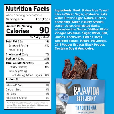 Baja Vida Traditional Beef Jerky Snack Pack, 1.0 oz., 12/Pack (220-02304)