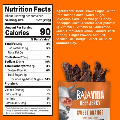 Baja Vida Sweet Orange Beef Jerky Snack Pack, 1.0 oz., 12/Pack (220-02306)
