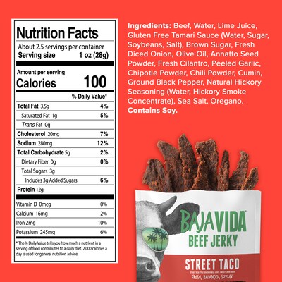 Baja Vida Street Taco Beef Jerky Snack Pack, 1.0 oz., 12/Pack (220-02308)