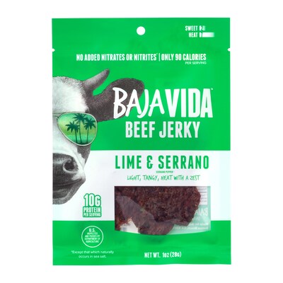 Baja Vida Lime and Serrano Pepper Beef Jerky Snack Pack, 1.0 oz., 12/Pack (220-02307)