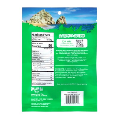 Baja Vida Lime and Serrano Pepper Beef Jerky Snack Pack, 1.0 oz., 12/Pack (220-02307)