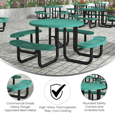 Flash Furniture Creekside Commercial Grade Round Outdoor Picnic Table, Green (SLFEMR46H60LGN)
