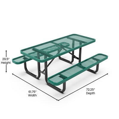Flash Furniture Mantilla Rectangular Outdoor Picnic Table, 6' Green (SLFEML72H48LGN)