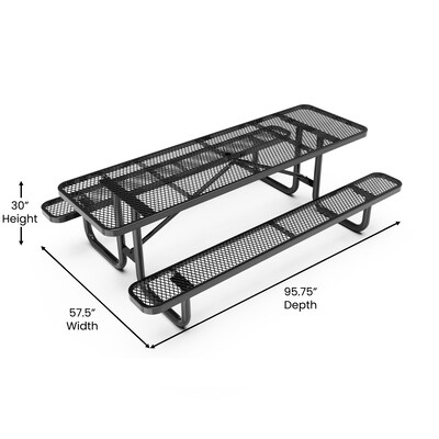 Flash Furniture Mantilla Rectangular Outdoor Picnic Table, 8' Black (SLFEML96H60LBK)