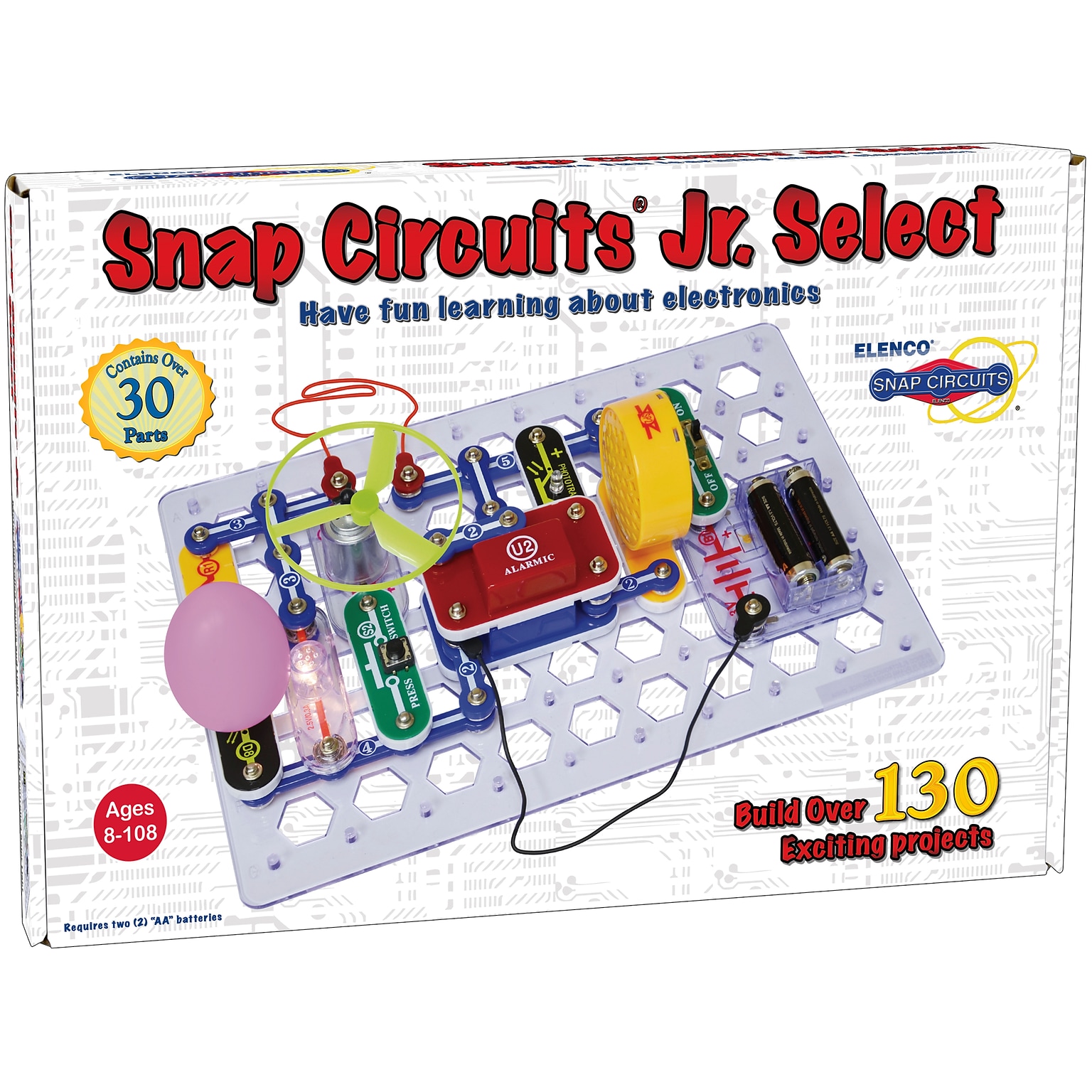 Elenco Snap Circuits Jr Select Plastic Electronic Learning , Assorted Colors, 130 Piece (EE-SC130)