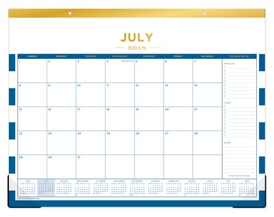 2018-2019 Day Designer for Blue Sky 22 x 17 Monthly Desk Pad, Deep Blue Stripe (108325)