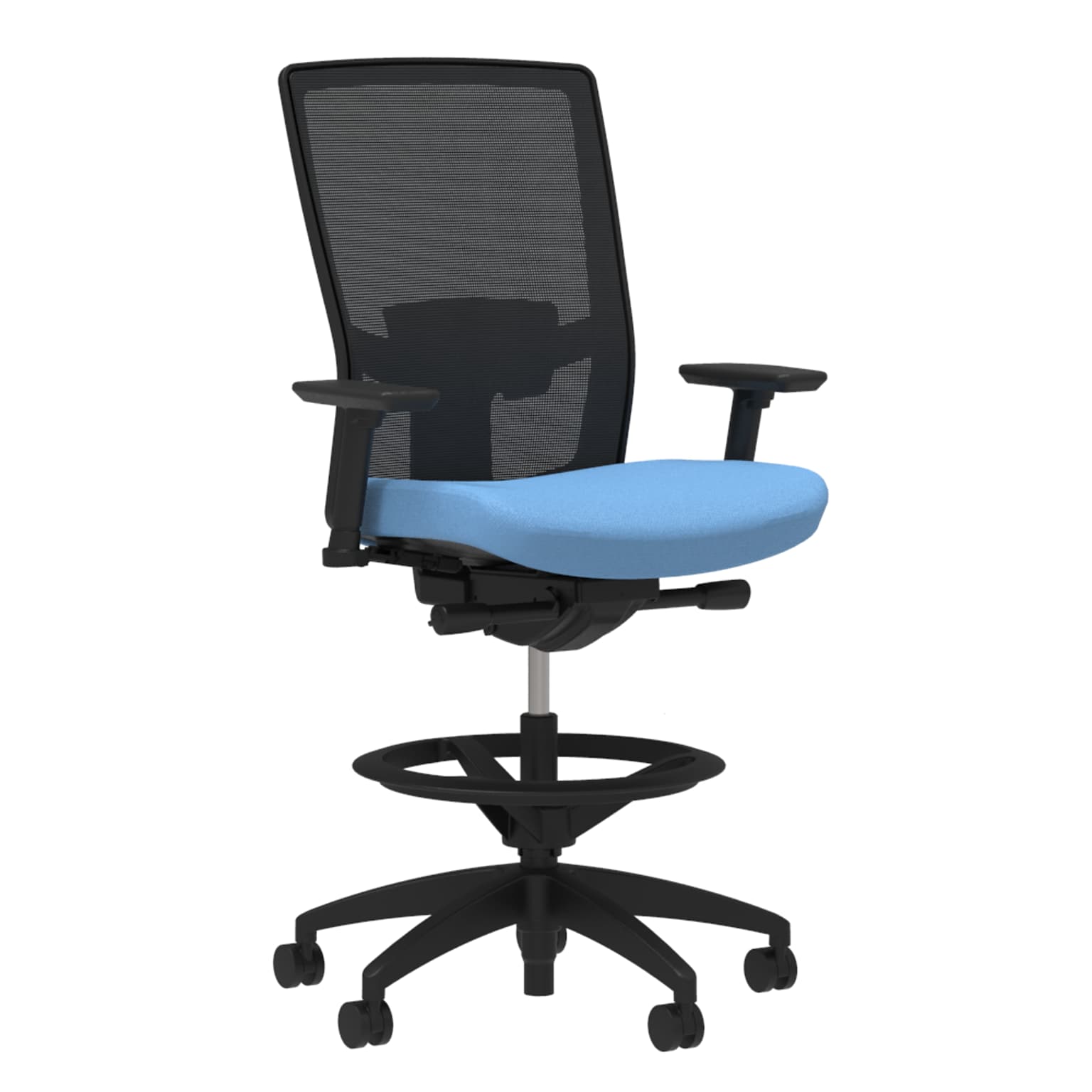 Union & Scale Workplace2.0™ Vinyl Stool, Lagoon, Adjustable Lumbar, 2D Arms, Limited Synchro (53288)