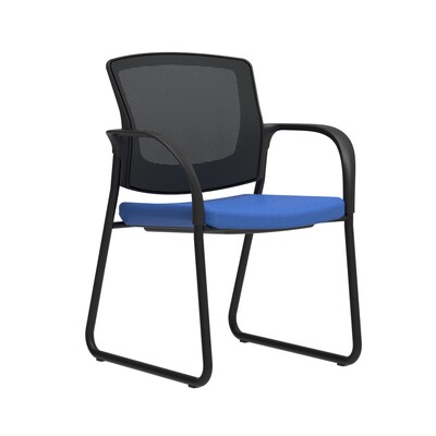 Union & Scale Workplace2.0™ Vinyl and Mesh Guest Chair, Marine Blue, Integrated Lumbar, Fixed Arms (53292)