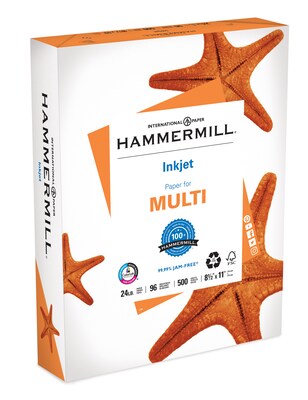 Hammermill Uncoated Acid-Free Color/Monochrome Inkjet Paper, 96/112+ US/Euro Brightness, 24 Lb., 8 1/2"H x 11"W, 500 Sheets/Rm