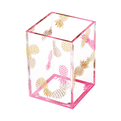 Deflecto® Desklarity™ Pencil Cup, Precisely Pineapple, Pink/Metallic Gold, 4-1/2 x 3 x 3 (DEF-416