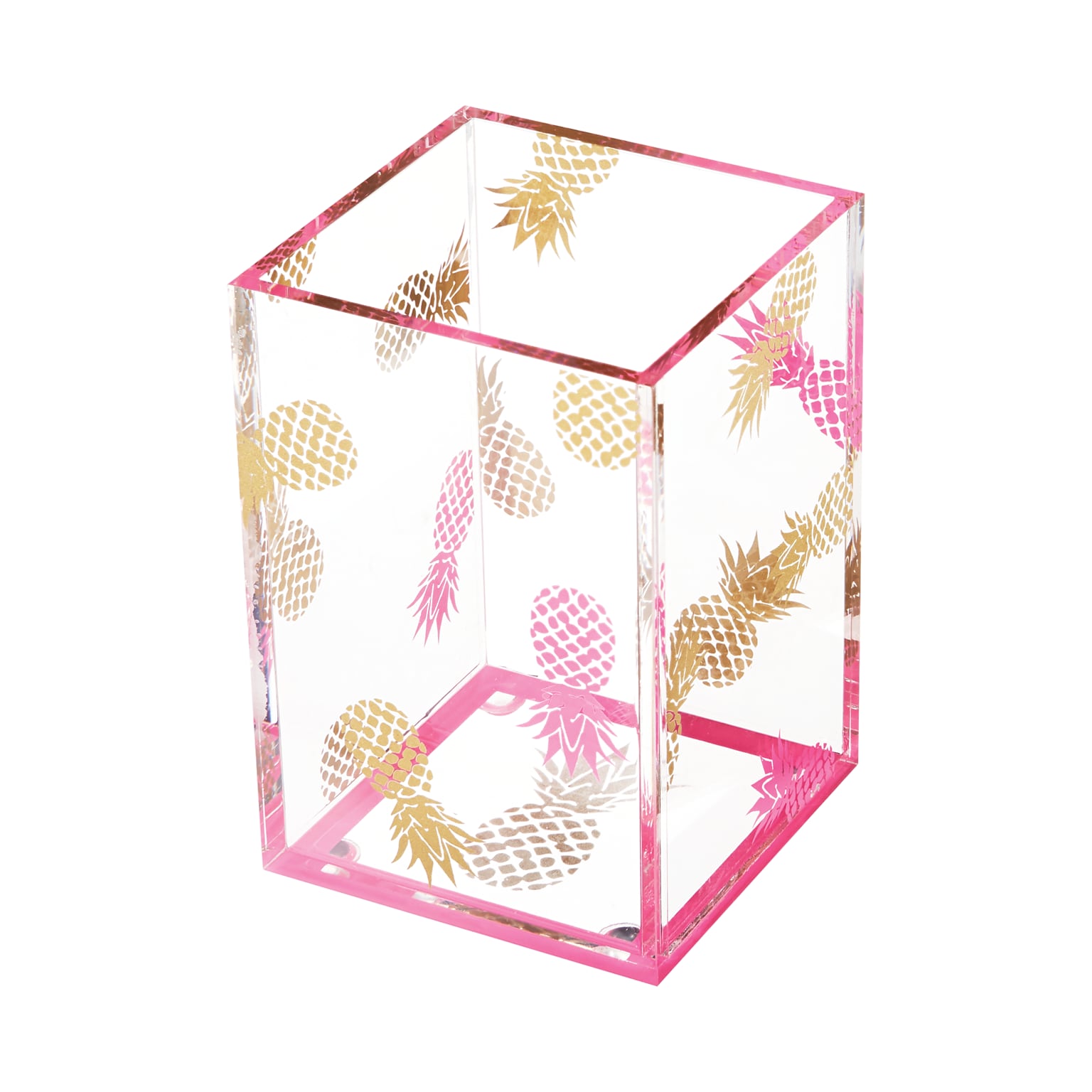 Deflecto® Desklarity™ Pencil Cup, Precisely Pineapple, Pink/Metallic Gold, 4-1/2 x 3 x 3 (DEF-41690)