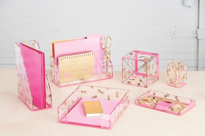 Deflecto® Desklarity™ Small Organizer Tray, Precisely Pineapple, Pink/Metallic Gold, 1-1/2" x 6" x 10-2/5" (DEF-41691)