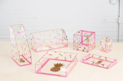 Deflecto® Desklarity™ Small Organizer Tray, Precisely Pineapple, Pink/Metallic Gold, 1-1/2" x 6" x 10-2/5" (DEF-41691)