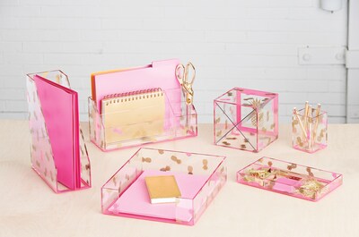 Deflecto® Desklarity™ Desk Valet, Precisely Pineapple, Pink/Metallic Gold, 5 Compartments 12-4/5 x