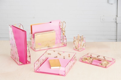Deflecto® Desklarity™ 5-Piece Desk Set, Precisely Pineapple, Pink/Metallic Gold (DEF-41695)