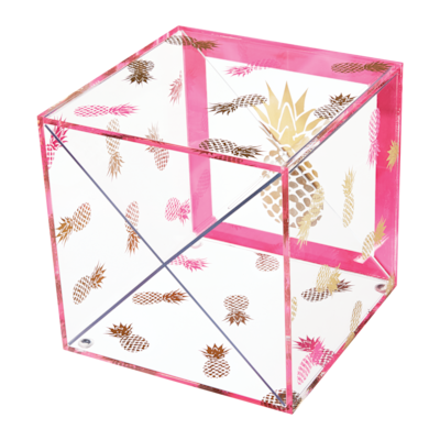 Deflecto® Desklarity™ Storage Cube with X Dividers, Precisely Pineapple, Pink/Metallic Gold, 6 x 6