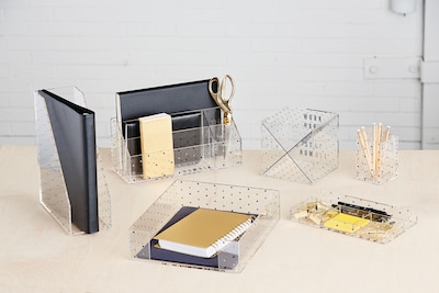 Deflecto® Desklarity™ Storage Cube with X Dividers, Humble Beginnings, Black/Metallic Gold, 6" x 6" x 6" (DEF-81496)
