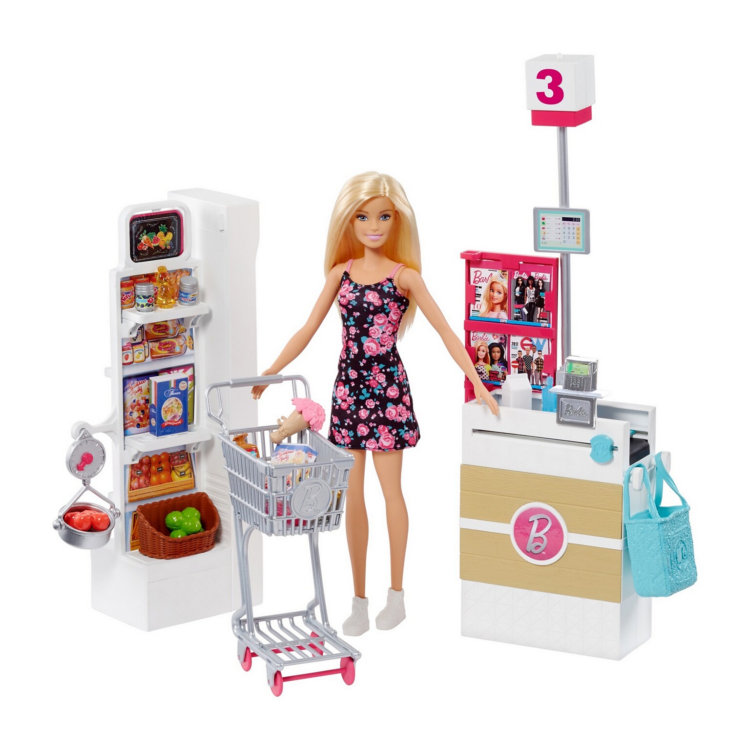 Mattel Barbie Doll and Supermarket Playset, 3/Pack (FRP01)
