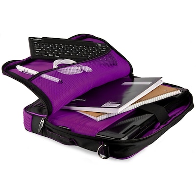 Vangoddy Office Business Travel Laptop Case up to 14 inch laptop + 4x MicroUSB Charging Cables, Black Purple