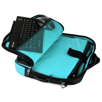 Vangoddy Polyester Laptop Messenger Bag Travel Bag, Black/Aqua (PT_NBKLEA701_BSH)