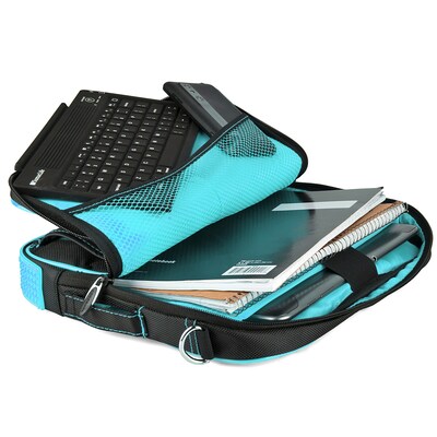 Vangoddy Polyester Laptop Messenger Bag Travel Bag, Black/Aqua (PT_NBKLEA701_BSH)