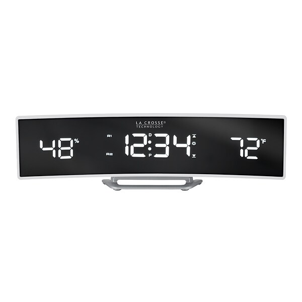 La Crosse Technology White Curved Alarm Clock with Mirrored LED Lens Display (602-247)