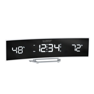 La Crosse Technology White Curved Alarm Clock with Mirrored LED Lens Display (602-247)