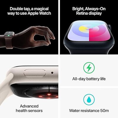 Apple Watch Series 9 (GPS) Smartwatch, 45mm, Starlight Aluminum Case with Starlight Sport Band, S/M (MR963LL/A)