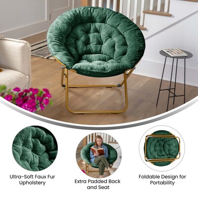 Flash Furniture Gwen Faux Fur Folding Saucer Moon Chair, Emerald/Soft Gold (FVFMC025EMSGD)