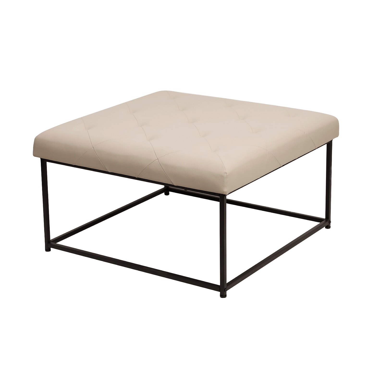 Flash Furniture Ashton LeatherSoft Tufted Ottoman, Beige/Black Frame (WXTY101BGLTBLK)