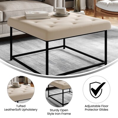 Flash Furniture Ashton LeatherSoft Tufted Ottoman, Beige/Black Frame (WXTY101BGLTBLK)