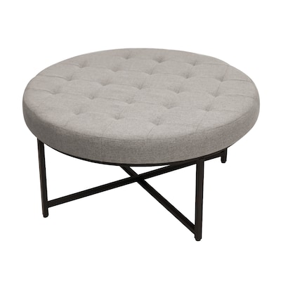 Flash Furniture Ashton Linen Tufted Ottoman, Gray/Black Frame (WXTY104GRYLNBLK)