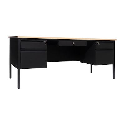 Flash Furniture Cambridge 70W Double Pedestal Desk, White Oak/Black (GCMBLK180WOK)