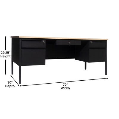 Flash Furniture Cambridge 70"W Double Pedestal Desk, White Oak/Black (GCMBLK180WOK)