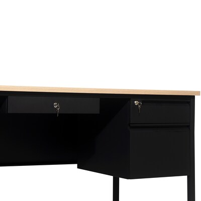 Flash Furniture Cambridge 70"W Double Pedestal Desk, White Oak/Black (GCMBLK180WOK)