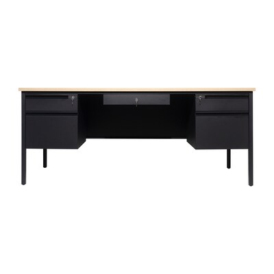 Flash Furniture Cambridge 70"W Double Pedestal Desk, White Oak/Black (GCMBLK180WOK)