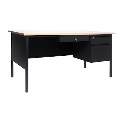 Flash Furniture Cambridge 60W Single Pedestal Desk, White Oak/Black (GCMBLK175WOK)